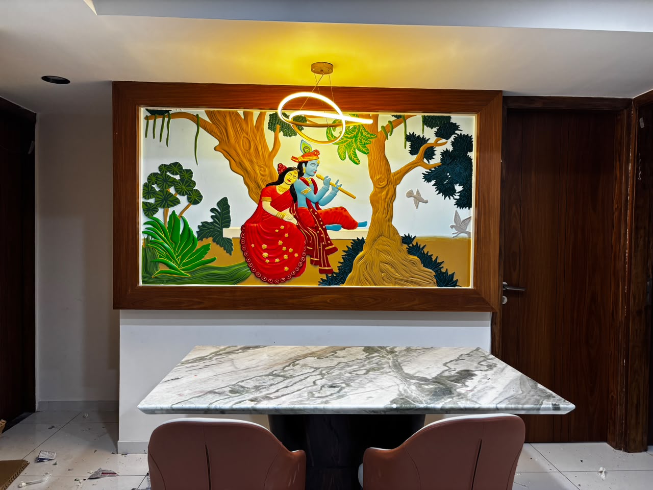 Lunar Radiance — Wall Murals by Nisha Arts, Backlit circular wall sculpture, 2025