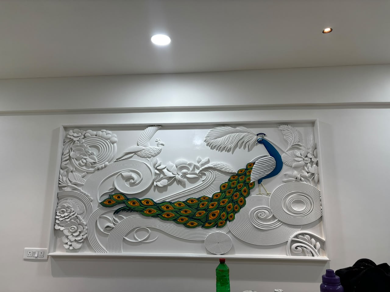 Neelkanth — 3D Relief Sculptures by Nisha Arts, Circular 3D relief, gold frame, 2024