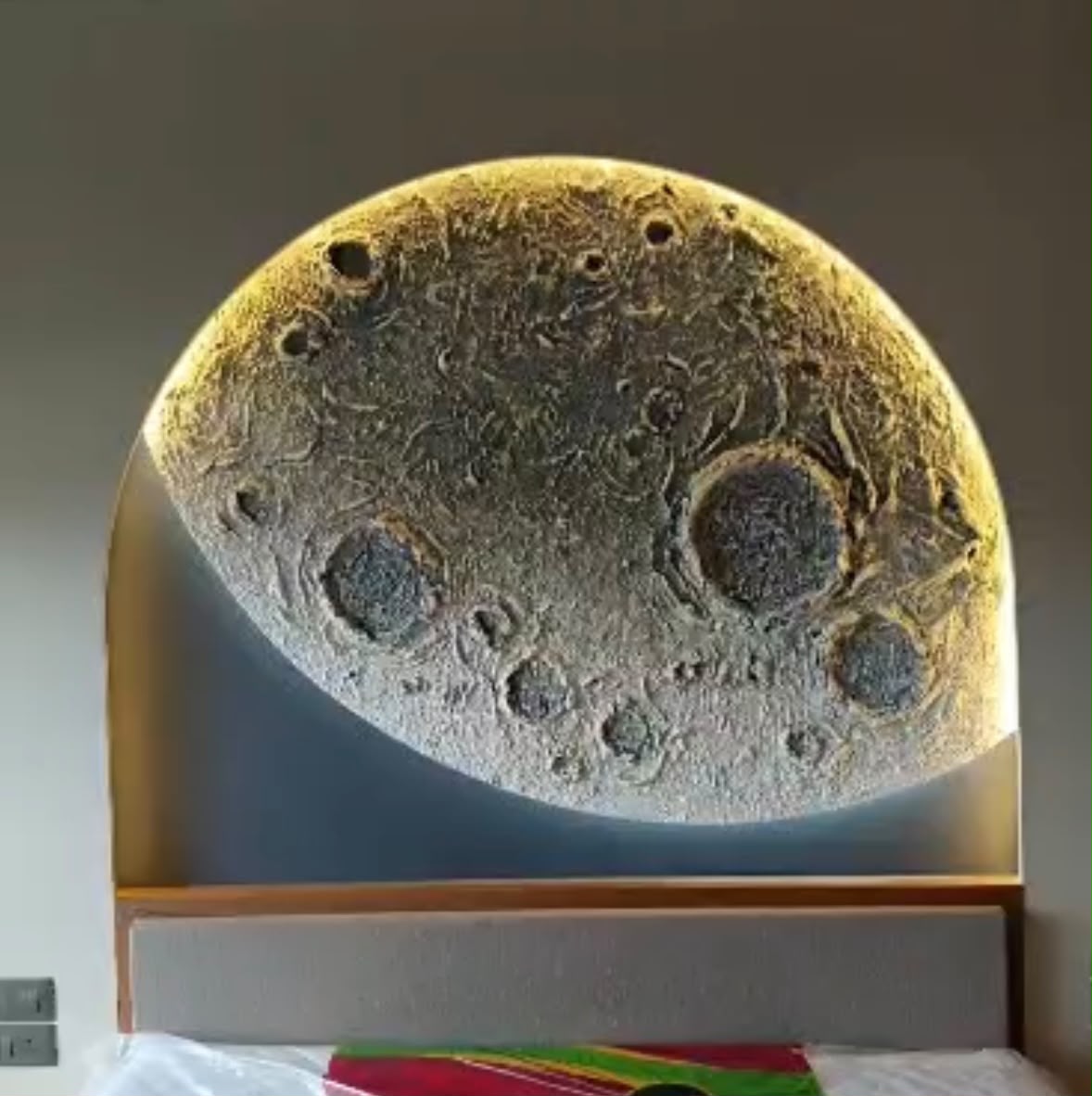 Bad room 3d moon wall art — Wall Murals by Nisha Art, Backlit textured wall sculpture, 2025